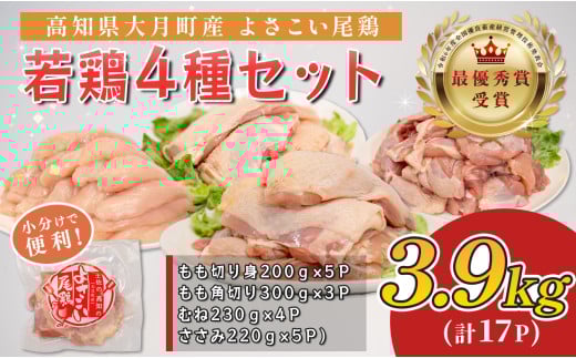 高知県産若鶏 4種3.9kg ブランド鶏 よさこい尾鶏