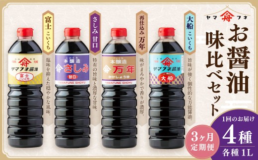 [3ヶ月定期便] お醤油4種味比べセット / 調味料 醤油 しょうゆ おしょうゆ 濃口 こいくち 甘口 あまくち 料理 大分県 九重町