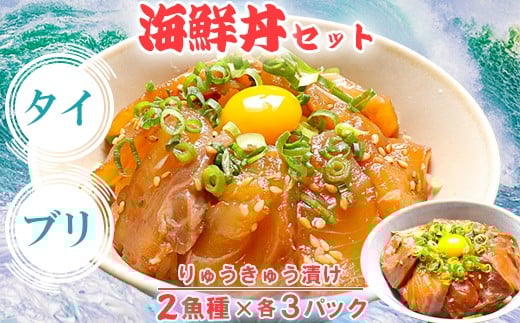 りゅうきゅう2種(真鯛・ぶり)[各3食セット] 海鮮丼 漬け丼 大分郷土料理 豊後絆屋 ふるさと納税 魚 冷凍 加工品 惣菜 おすすめ おいしい 刺身 詰め合わせ おせち セット 産地直送 国産 大分県 海鮮 漬け 真空パック 小分け 惣菜 JAL機内食 人気 鯛 タイ たい 鰤 ブリ ぶり ＜101-001_5＞