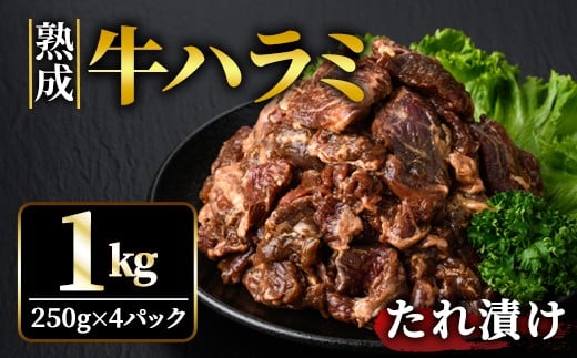 熟成牛ハラミ 1kg (250g×4パック) たれ 味付 小分け 冷凍 焼肉 焼き肉 牛 牛肉 ビーフ ハラミ BBQ 【そうざい男しゃく】【ho1468】