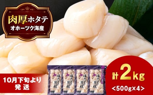 【10月下旬以降発送】 ほたて 貝柱 大粒 冷凍 2kg（500ｇ×4パック） お取り寄せ 刺身 《横田水産》 683790 - 北海道浜頓別町