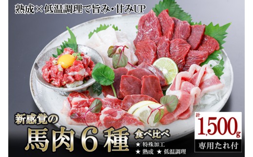 【令和8年1月出荷分】厳選 馬肉 盛り合わせ 6種 1500g 1.5kg 赤身 フタエゴ ハツ サガリ ユッケ コウネ 特許製法 氷温熟成 低温調理 レア 小分け 焼くだけ簡単 専用醤油 タレ付 真空パック レビューキャンペーン 対象品 熊本 小国町