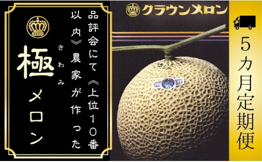 【5ヶ月定期便】『クラウンメロン ”極メロン” 1玉 』 　果物 フルーツ デザート メロン マスクメロン 青肉 高級 ギフト 贈り物 静岡県産 袋井市