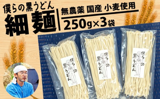 【細麺】黒うどん 250g 3袋 750g 乾麺 無農薬 麦 国産 小麦粉 うどん 麺 僕らの黒うどん 僕らの集会所 埼玉県 羽生市 1179010 - 埼玉県羽生市