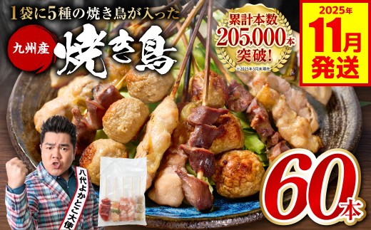 やきとり5種 60本(約1.5kg) 焼き鳥 焼鳥 国産 鶏 鶏肉 とり肉 串 九州産 冷凍 小分け ねぎま むね とろ もも 砂肝 つくね BBQ パーティー おつまみ セット バラエティーパック ランキング入り！ 人気急上昇中！ 【2025年11月発送】