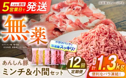 【12回定期便】あんしん豚 バラ凍結 ミンチ＆小間セット 豚肉 小分け 国産 白川町 / 藤井ファーム [AWAF021]
