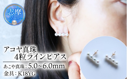 パール優美 真珠 ピアス K18 5.0ミリ 〜 6.0ミリ アクセサリー パール ゴールド イエローゴールド ホワイトピンク 三重県 伊勢 志摩 プレゼント 人気 クリスマス バレンタイン ホワイトデー カジュアル レディース シンプル / アコヤ真珠 5-6 ミリ ホワイトピンク 4粒タイプ 数粒ラインピアス (K18YG)
