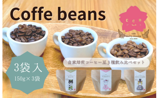 自家焙煎コーヒー豆・３種飲み比べセット