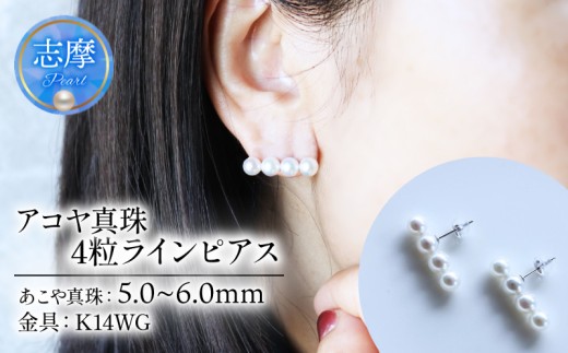 パール優美 真珠 ピアス K14 5.0ミリ 〜 6.0ミリ アクセサリー パール ゴールド ホワイトゴールド ホワイトピンク 三重県 伊勢 志摩 プレゼント 人気 クリスマス バレンタイン ホワイトデー カジュアル レディース シンプル / アコヤ真珠 5-6 ミリ ホワイトピンク 4粒タイプ 数粒ラインピアス (K14WG)