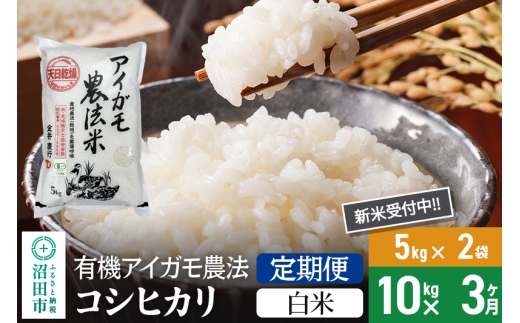【白米】《定期便3回》令和7年産 新米受付 有機アイガモ農法コシヒカリ 10kg（5kg×2袋） 金井農園