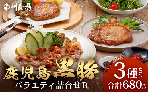 鹿児島県産 黒豚バラエティ詰合せ Bセット（ロース味噌漬け・生姜焼き・ハンバーグ）味付き 冷凍  NS-11 ❘ 加工肉 肉 お肉 豚肉 豚 にく ぶた かごしま黒豚 ロース肉 みそ漬け しょうが焼き ハンバーグ おかず ジューシー 小分け ギフト おかず お弁当 国産 鹿児島県 南大隅町 南州農場