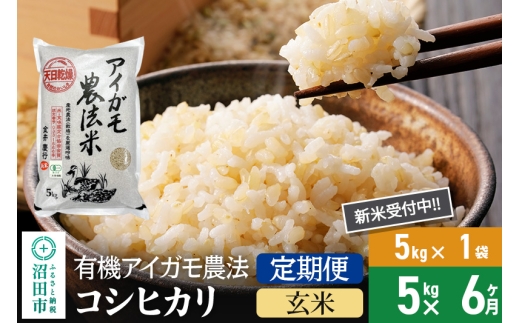 【玄米】《定期便6回》令和7年産 新米受付 有機アイガモ農法コシヒカリ 5kg×1袋 金井農園