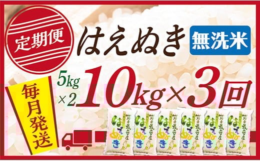 【定期便】【無洗米】令和7年産 山形県産 はえぬき 10kg (5kg×2)  3回配送 1523001 - 山形県最上町