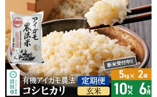 【玄米】《定期便6回》令和7年産 新米受付 有機アイガモ農法コシヒカリ 10kg（5kg×2袋） 金井農園