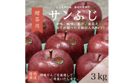 ＜産地直送＞サンふじ　贈答用約3kg(7～10個)【1361566】 1273257 - 青森県藤崎町
