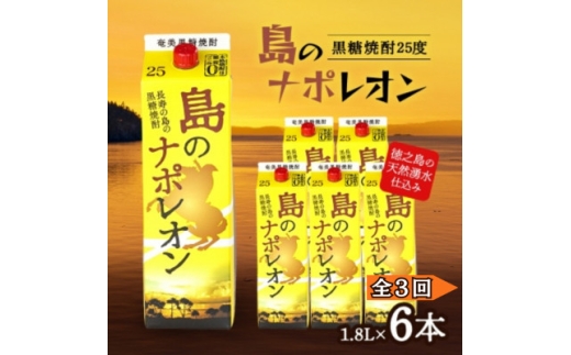 ＜毎月定期便＞奄美黒糖焼酎 島のナポレオン 1,800ml 紙パック 6本セット全3回【4074158】