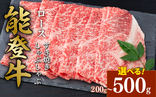 黒毛和牛 ロース すき焼き しゃぶしゃぶ 能登牛 500g とろける 食感 希少 上質 サシ 脂 ブランド和牛 ブランド 和牛 ギフトボックス 贈答 にも おすすめ スライス 国産 うし にく 牛 肉 黒毛和牛 焼肉 ディナー 便利 冷凍 石川 石川県 羽咋 能登 能登半島災害支援 復興支援