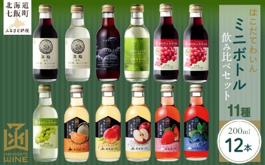 ミニボトル11種飲み比べ12本セット 【 ふるさと納税 人気 おすすめ ランキング ワイン わいん 赤 白 キャンベルアーリー ナイアガラ フルーツワイン セット お酒 桃 メロン いちご ハスカップ 北海道 七飯町 送料無料 】 NAX040