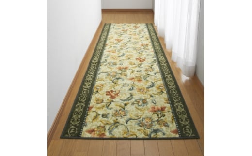 日本製 廊下カーペット 80cm×700cm ＜オリエンタル更紗＞ 滑り止め加工 (グリーン)【1663955】