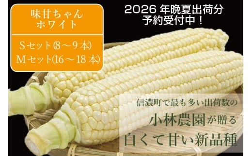 2026年夏の予約受付開始!小林農園の白くて甘いとうもろこし『味甘ちゃんホワイト(みかんちゃんほわいと)』4kg(8〜9本)/ 9kg(16〜18本)令和8年9月上旬〜9月下旬出荷[長野県信濃町]