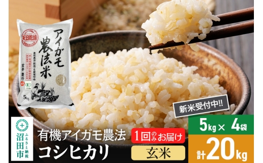 【玄米】令和7年産 新米受付 有機アイガモ農法コシヒカリ 20kg（5kg×4袋）金井農園