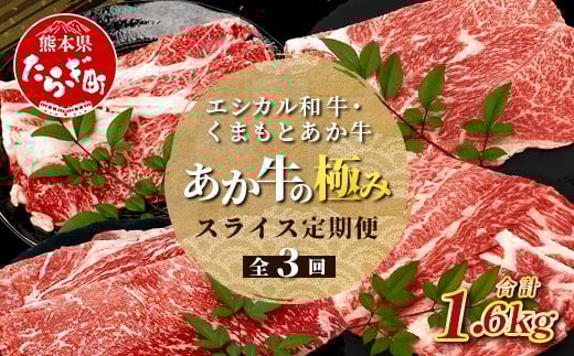【定期便3回】エシカル和牛・くまもとあか牛《あか牛の極み》 スライス 定期便  (合計 1.6kg)肩ロース バラ モモ 焼肉 すき焼き しゃぶしゃぶ 熊本 あか牛 牛肉 小分け 定期便 和牛 国産 SDGs 033-0517
