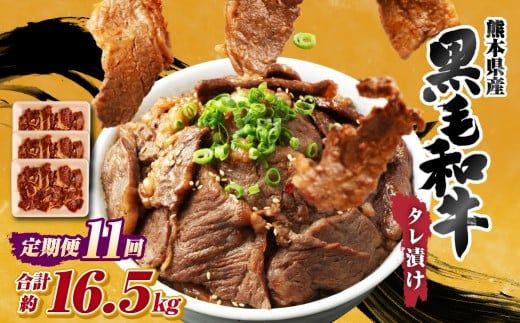 【 11回 定期便 】 熊本県産 黒毛和牛 タレ漬け焼肉 約1.5kg （約500g×3パック）×11回 合計約16.5kg 焼肉 焼き肉 タレ漬け 味付け 焼くだけ 簡単 おかず お肉 肉 牛肉 牛 和牛 国産
