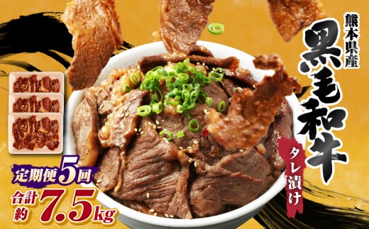 【 5回 定期便 】 熊本県産 黒毛和牛 タレ漬け焼肉 約1.5kg （約500g×3パック）×5回 合計約7.5kg