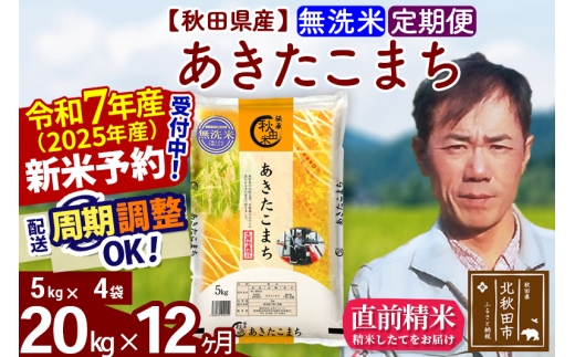 ※令和7年産 新米予約※《定期便12ヶ月》秋田県産 あきたこまち 20kg【無洗米】(5kg小分け袋) 2025年産 お届け時期選べる お届け周期調整可能 隔月に調整OK お米 みそらファーム