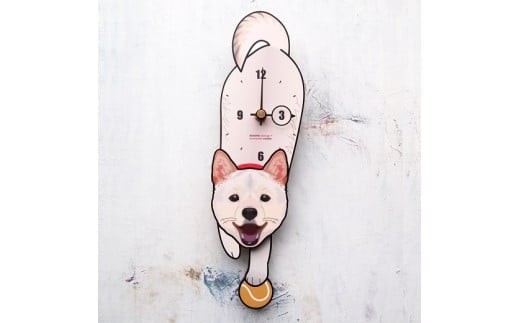 D-180B1 白柴犬(口開)-犬の振り子時計骨 C-CD-180A
