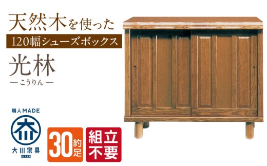 【組立不要】大川家具 シューズボックス［光林］幅120cm _ 大川家具 シューズボックス 光林 幅 120cm ブラウン ロータイプ 国産 靴箱 組立不要 アジャスター 調整可能 可動棚 有効活用 収納力 実用性 玄関収納 デザイン 和風 洋風 インテリア 収納 日本製 お取り寄せ 福岡県 久留米市 送料無料 _Qd131