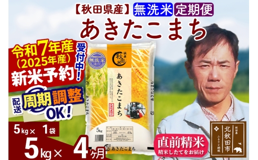 ※令和7年産 新米予約※《定期便4ヶ月》秋田県産 あきたこまち 5kg【無洗米】(5kg小分け袋) 2025年産 お届け時期選べる お届け周期調整可能 隔月に調整OK お米 みそらファーム
