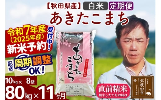 ※令和7年産 新米予約※《定期便11ヶ月》秋田県産 あきたこまち 80kg【白米】(10kg袋) 2025年産 お届け時期選べる お届け周期調整可能 隔月に調整OK お米 みそらファーム