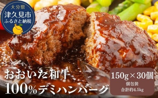 おおいた和牛100%　デミハンバーグ　約150g×30個　合計約4.5kg　|　津久見市　豊後牛 　惣菜 ハンバーグ 温めるだけ 冷凍 小分け 肉 牛 簡単調理 2298978 - 大分県津久見市