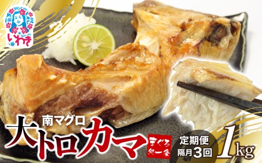 【定期便/隔月/計3回】南マグロ大トロカマ1kg（計3kg） | 加熱用 選べる 回数 定期便 冷凍 塩焼き 煮付け まぐろ 鮪 マグロ 焼き魚 高級種 希少部位 | DG016-1kg-tk3 2293394 - 福島県いわき市