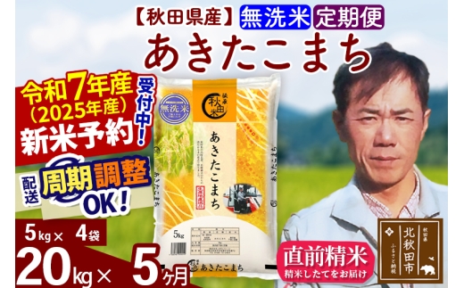 ※令和7年産 新米予約※《定期便5ヶ月》秋田県産 あきたこまち 20kg【無洗米】(5kg小分け袋) 2025年産 お届け時期選べる お届け周期調整可能 隔月に調整OK お米 みそらファーム