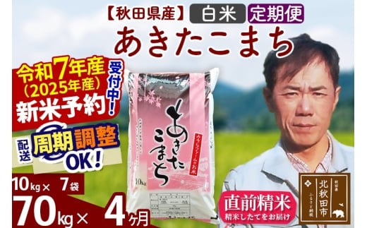 ※令和7年産 新米予約※《定期便4ヶ月》秋田県産 あきたこまち 70kg【白米】(10kg袋) 2025年産 お届け時期選べる お届け周期調整可能 隔月に調整OK お米 みそらファーム