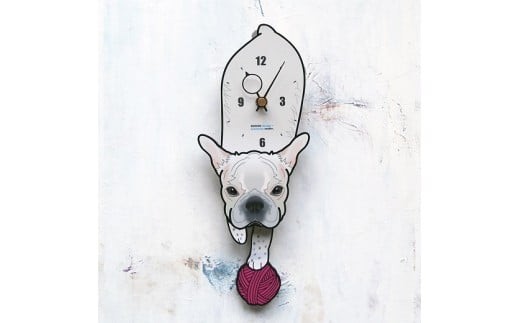 D-58F6 白ブルドッグ-犬の振り子時計花06.BLUE C-CD-058A