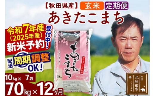 ※令和7年産 新米予約※《定期便12ヶ月》秋田県産 あきたこまち 70kg【玄米】(10kg袋) 2025年産 お届け時期選べる お届け周期調整可能 隔月に調整OK お米 みそらファーム
