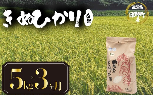 【 令和7年産 新米 5kg 定期便 3ヶ月 】 きぬひかり 米 白米 国産 滋賀県 日野町 農家直送 お米 おこめ こめ 産地直送 ふるさと納税 2305318 - 滋賀県日野町