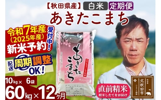 ※令和7年産 新米予約※《定期便12ヶ月》秋田県産 あきたこまち 60kg【白米】(10kg袋) 2025年産 お届け時期選べる お届け周期調整可能 隔月に調整OK お米 みそらファーム