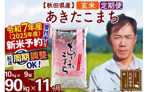 ※令和7年産 新米予約※《定期便11ヶ月》秋田県産 あきたこまち 90kg【玄米】(10kg袋) 2025年産 お届け時期選べる お届け周期調整可能 隔月に調整OK お米 みそらファーム