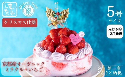 【先行予約】《2025年12月発送》【むしやしない】京都産オーガニックミラクル＊いちご(5号：4～6名様向け)［ 京都 一乗寺 豆乳 クリスマスケーキ グルテンフリー ヴィーガン アレルギー対応 人気 おすすめ 苺 ホールケーキ お取り寄せ 通販 ふるさと納税 ］ 2248053 - 京都府京都市