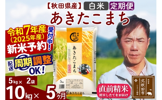 ※令和7年産 新米予約※《定期便5ヶ月》秋田県産 あきたこまち 10kg【白米】(5kg小分け袋) 2025年産 お届け時期選べる お届け周期調整可能 隔月に調整OK お米 みそらファーム