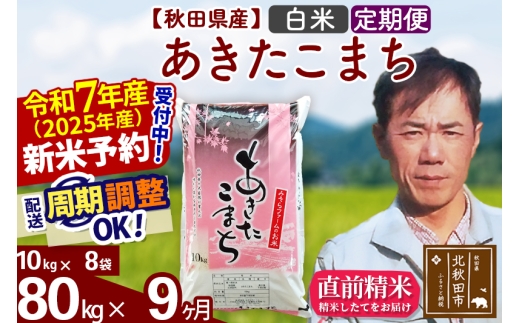 ※令和7年産 新米予約※《定期便9ヶ月》秋田県産 あきたこまち 80kg【白米】(10kg袋) 2025年産 お届け時期選べる お届け周期調整可能 隔月に調整OK お米 みそらファーム