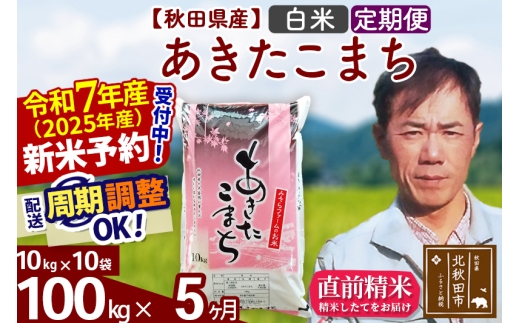 ※令和7年産 新米予約※《定期便5ヶ月》秋田県産 あきたこまち 100kg【白米】(10kg袋) 2025年産 お届け時期選べる お届け周期調整可能 隔月に調整OK お米 みそらファーム