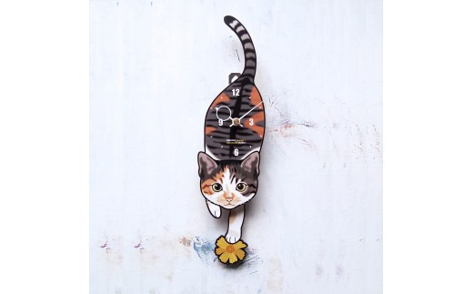 C-37W1 三毛(子猫)-猫の振り子時計毛糸玉01.ORANGE C-CC-037A