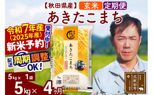 ※令和7年産 新米予約※《定期便4ヶ月》秋田県産 あきたこまち 5kg【玄米】(5kg小分け袋) 2025年産 お届け時期選べる お届け周期調整可能 隔月に調整OK お米 みそらファーム