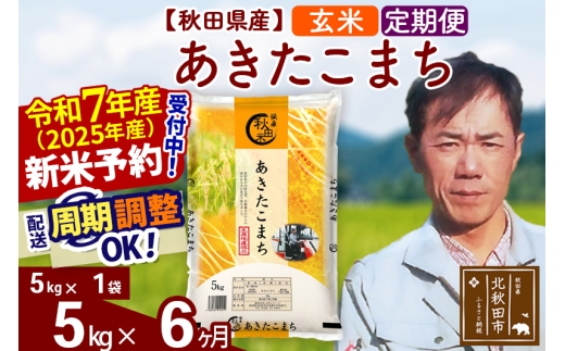 ※令和7年産 新米予約※《定期便6ヶ月》秋田県産 あきたこまち 5kg【玄米】(5kg小分け袋) 2025年産 お届け時期選べる お届け周期調整可能 隔月に調整OK お米 みそらファーム