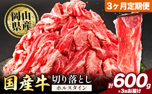 【3ヶ月定期便】牛肉 肉 国産牛 切り落とし ホルスタイン 大容量 小分け 600g(300g×2) 《お申込み月の翌月から出荷開始》岡山県産 岡山県 矢掛市 お肉 にく カレー 牛丼 牛肉 切り落し 小分け 切落し 牛肉 小分け 牛肉 2349420 - 岡山県矢掛町